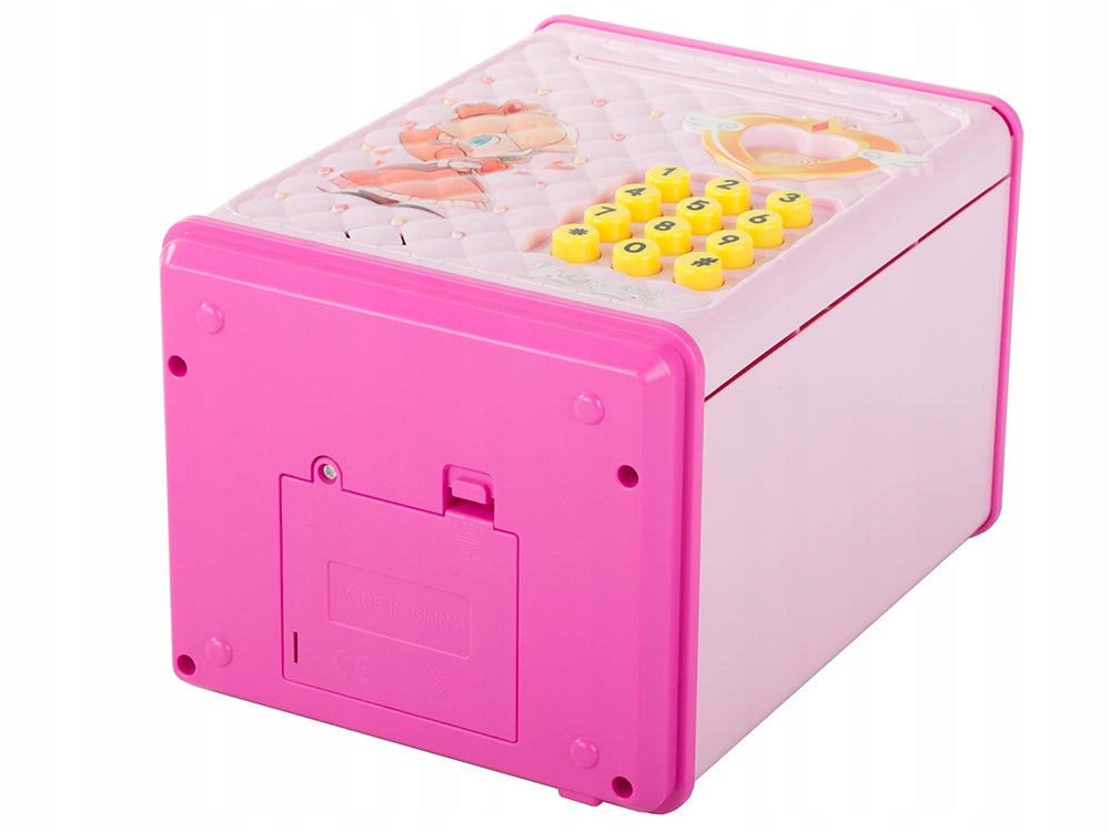 Pusculita tip seif, Zola®, deschidere cu pin, sunete si lumina, plastic, 18 x 10 x 12 cm, roz Pusculita tip seif, Zola®, deschidere cu pin, sunete si lumina, plastic, 18 x 10 x 12 cm, roz